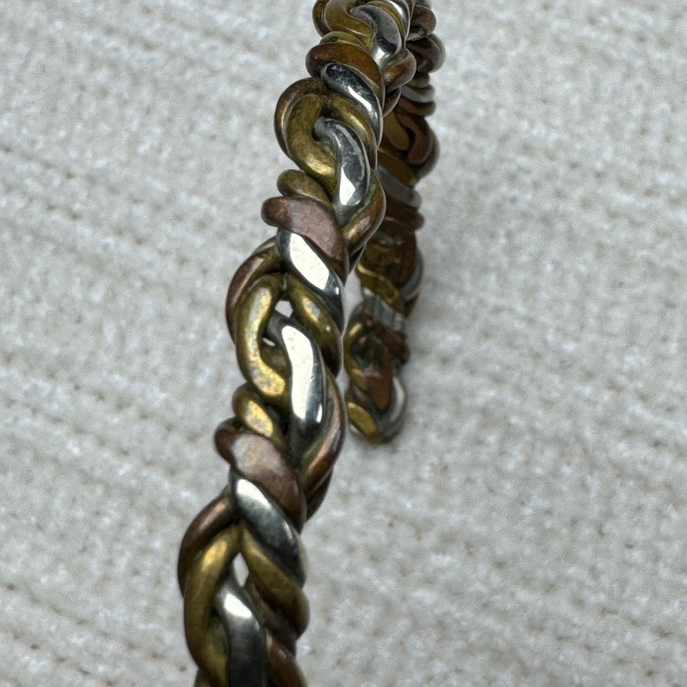 Sergio Lub Cali Vintage Tri Metal Braided Woven Cuff Bracelet Copper Brass 6.5"